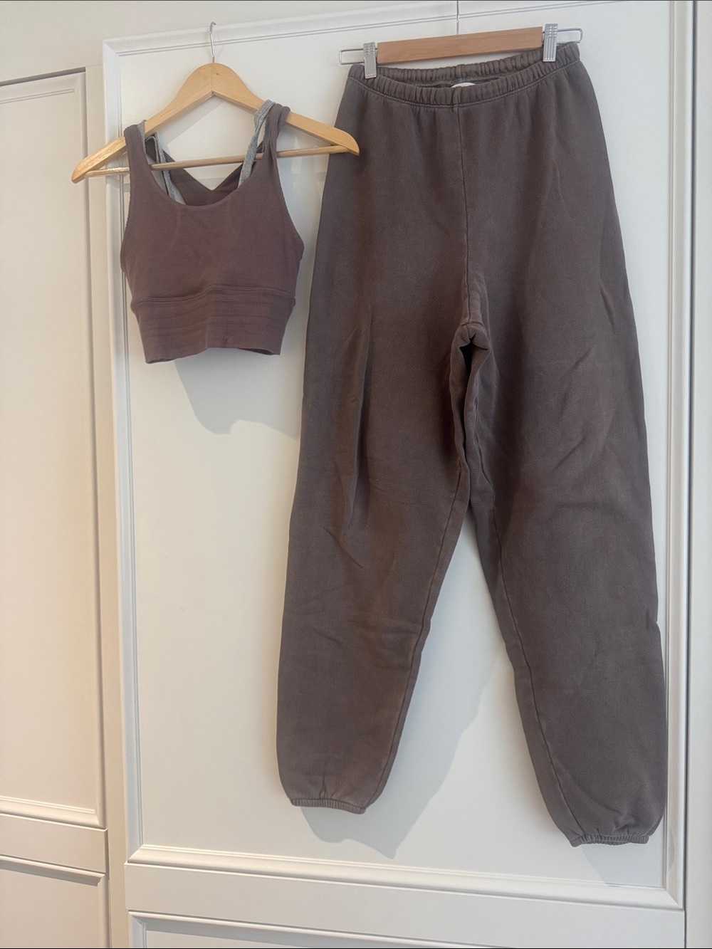 Joah Brown Taupe Crop Tank & High-Waist Joggers Set
